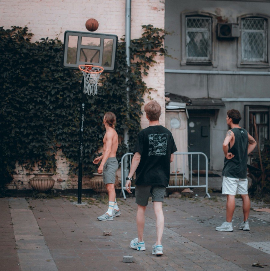 Streetball game at a neighborhood hoop